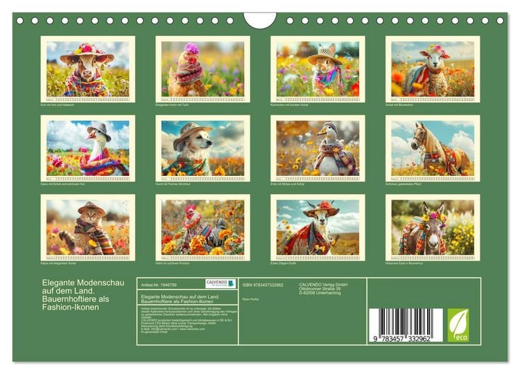Produktbild: Elegante Modenschau auf dem Land. Bauernhoftiere als Fashion-Ikonen (Wandkalender 2026 DIN A4 quer), CALVENDO Monatskalender