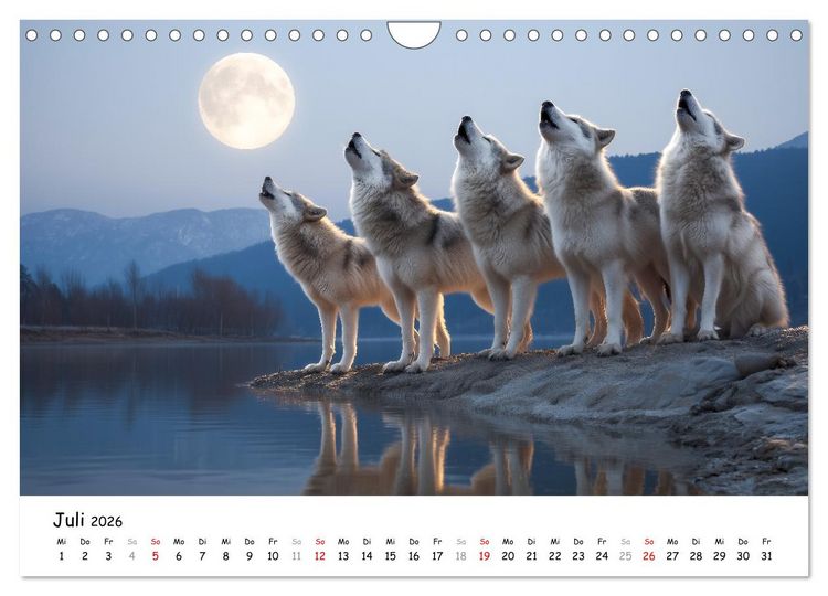 Produktbild: W&ouml;lfe im Mondlicht - Ruf der Wildnis (Wandkalender 2026 DIN A4 quer), CALVENDO Monatskalender