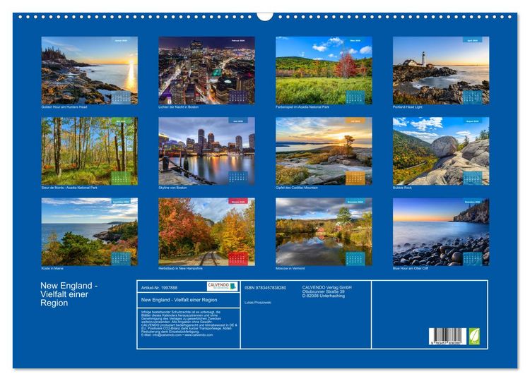 Produktbild: New England - Vielfalt einer Region (Wandkalender 2026 DIN A2 quer), CALVENDO Monatskalender