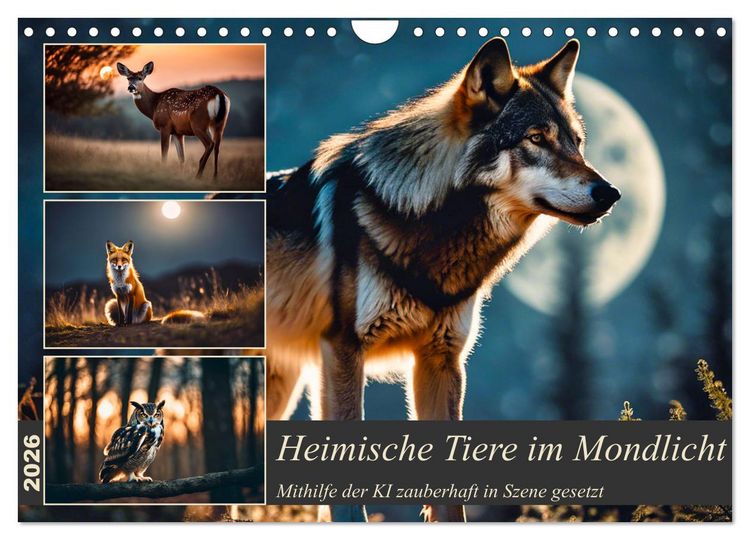 Produktbild: Heimische Tiere im Mondlicht (Wandkalender 2026 DIN A4 quer), CALVENDO Monatskalender