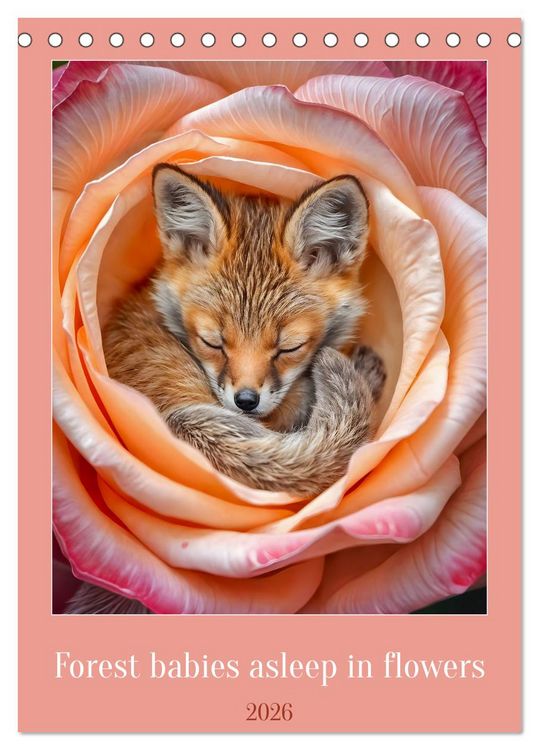 Produktbild: Forest babies asleep in flowers (Desk Calendar 2026 DIN A5 portrait), CALVENDO 12 Month DeskCalendar