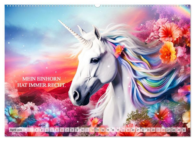Produktbild: Einhorn und coole Spr&uuml;che (hochwertiger Premium Wandkalender 2026 DIN A2 quer), Kunstdruck in Hochglanz