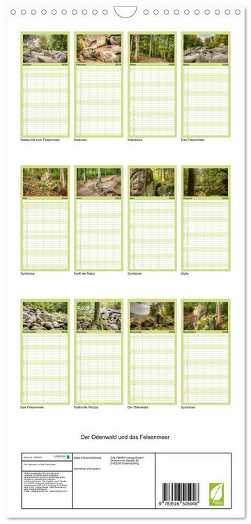 Produktbild: Familienplaner 2026 - Der Odenwald und das Felsenmeer mit 5 Spalten (Wandkalender, 21 x 45 cm) CALVENDO