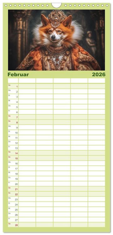 Produktbild: Familienplaner 2026 - Tierisch - K&ouml;niglich mit 5 Spalten (Wandkalender, 21 x 45 cm) CALVENDO