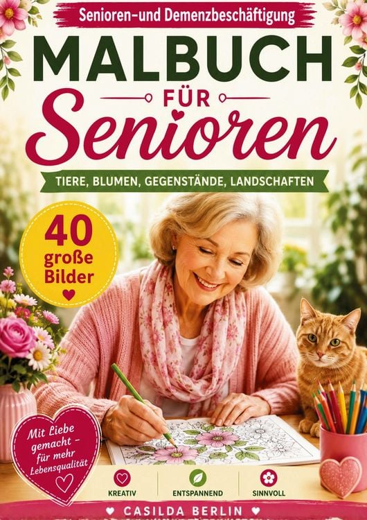 Produktbild: Malbuch f&uuml;r Senioren - Tiere, Blumen, Gegenst&auml;nde, Landschaften