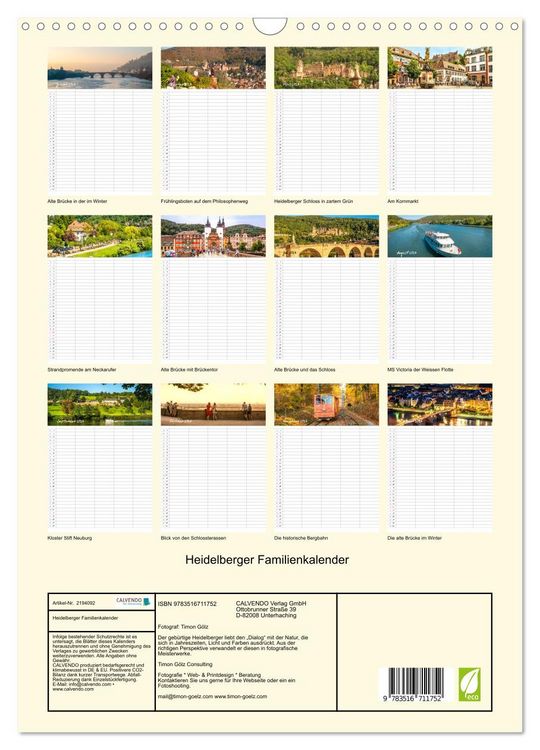 Produktbild: Heidelberger Familienkalender (Wandkalender 2026 DIN A3 hoch), CALVENDO Monatskalender