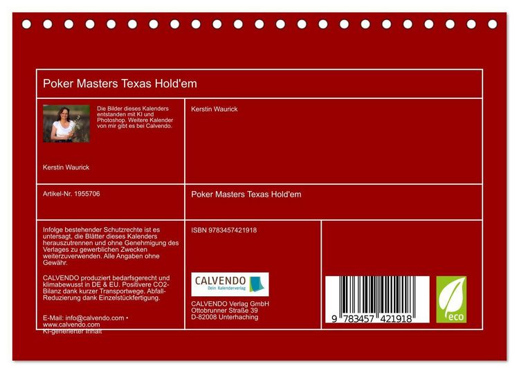 Produktbild: Poker Masters Texas Hold'em (Tischkalender 2026 DIN A5 quer), CALVENDO Monatskalender