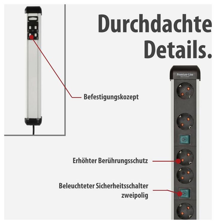 Produktbild: Brennenstuhl 1391030601 Steckdosenleiste mit Schalter Silber-Schwarz Schutzkontakt 1 St.