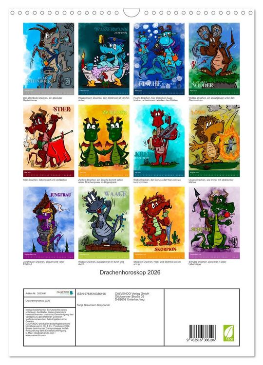Produktbild: Drachenhoroskop 2026 (Wandkalender 2026 DIN A3 hoch), CALVENDO Monatskalender