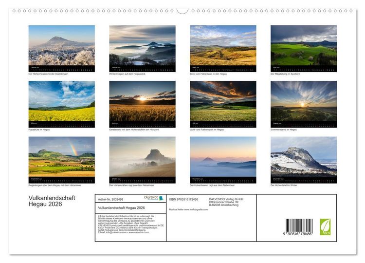 Produktbild: Vulkanlandschaft Hegau 2026 (hochwertiger Premium Wandkalender 2026 DIN A2 quer), Kunstdruck in Hochglanz