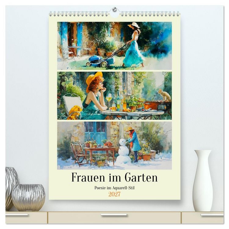 Produktbild: Frauen im Garten. Poesie im Aquarell-Stil (hochwertiger Premium Wandkalender 2027 DIN A2 hoch), Kunstdruck in Hochglanz