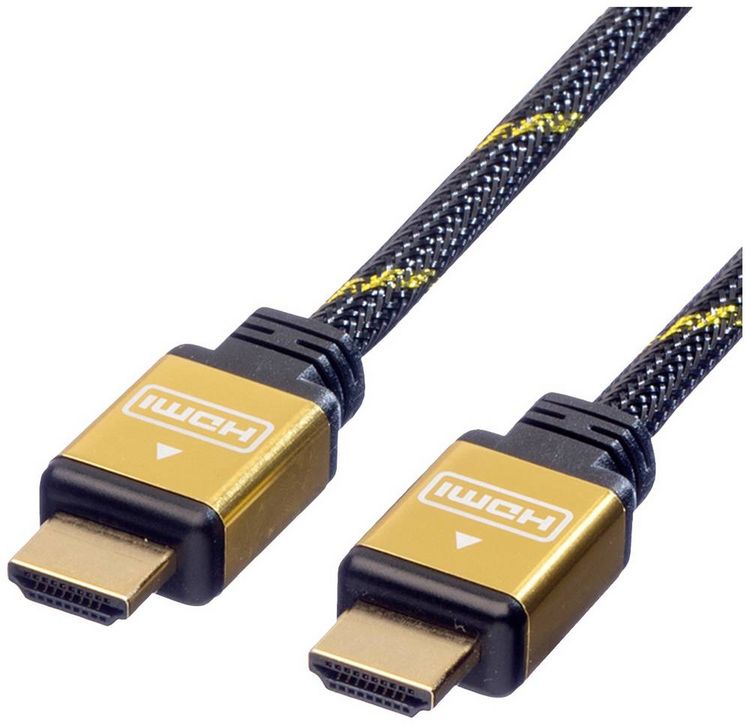 Produktbild: Roline HDMI Anschlusskabel HDMI-A Stecker 5.00 m Schwarz, Gold 11.04.5505 4K UHD, doppelt geschirmt, vergoldete Steckkontakte HDMI-Kabel