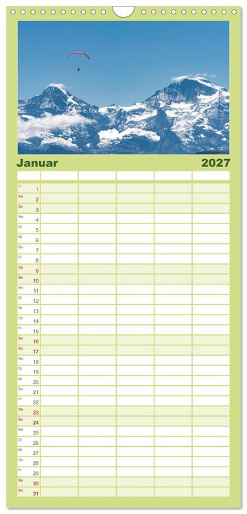 Produktbild: Familienplaner 2027 - Berner Oberland - Bergwelten mit 5 Spalten (Wandkalender, 21 x 45 cm) CALVENDO