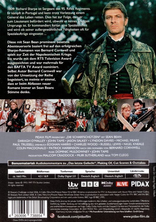 Produktbild: Die Scharfsch&uuml;tzen - Komplettbox (Sharpe) / Die komplette preisgekr&ouml;nte 16-teilige Abenteuerserie mit Sean Bean (Pidax Serien-Klassiker) [8 DVDs]