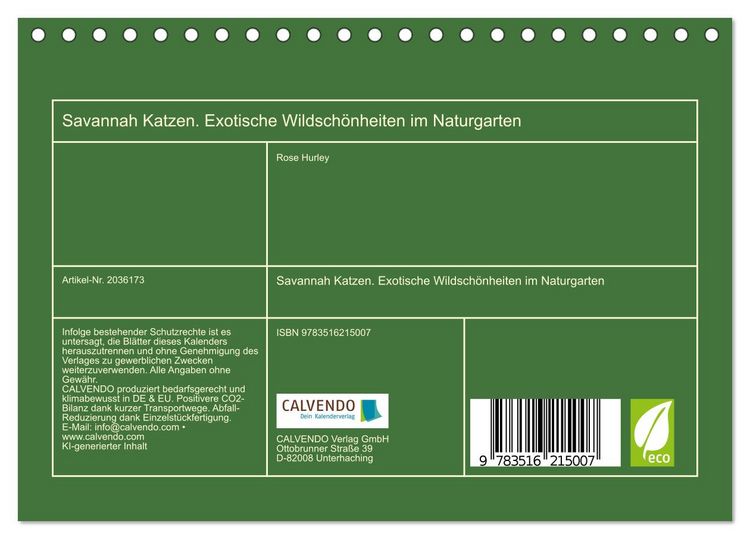Produktbild: Savannah Katzen. Exotische Wildsch&ouml;nheiten im Naturgarten (Tischkalender 2026 DIN A5 quer), CALVENDO Monatskalender