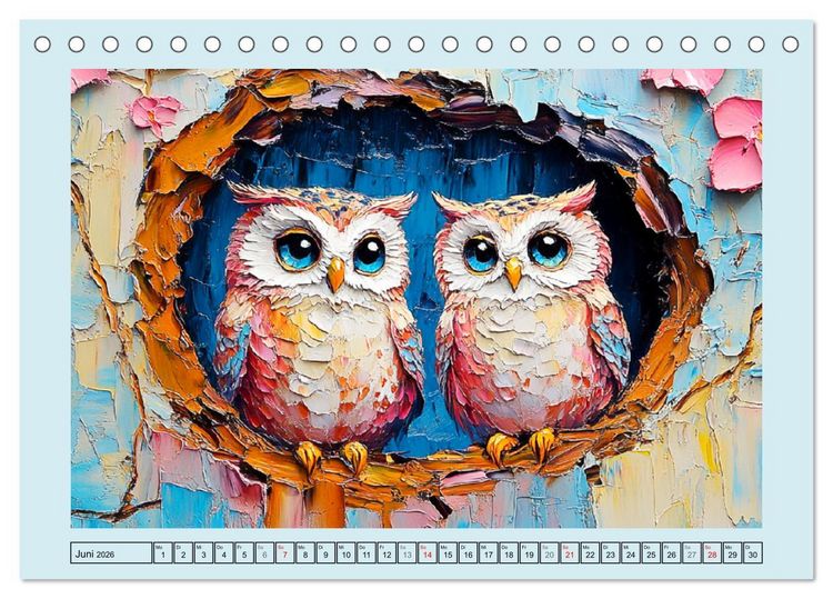 Produktbild: Eulen. Entz&uuml;ckende Paintings (Tischkalender 2026 DIN A5 quer), CALVENDO Monatskalender