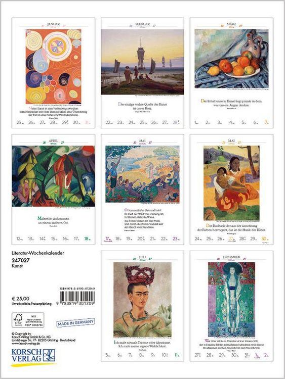 Produktbild: Literaturkalender Kunst 2027