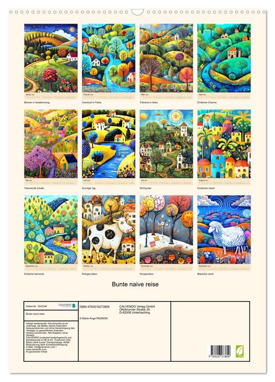 Produktbild: Bunte naive reise (Wandkalender 2026 DIN A2 hoch), CALVENDO Monatskalender