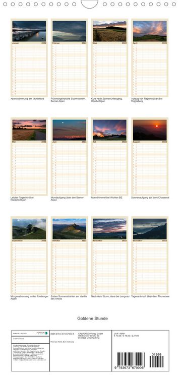 Produktbild: Familienplaner Goldene Stunde - Landschaftsbilder der Schweiz (Wandkalender 2022 , 21 cm x 45 cm, hoch)