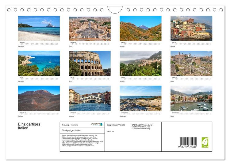 Produktbild: Einzigartiges Italien (Wandkalender 2026 DIN A4 quer), CALVENDO Monatskalender