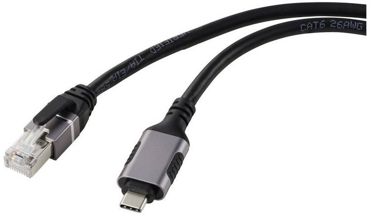 Produktbild: Renkforce USB, Netzwerk Adapterkabel [1x USB-C&reg; Stecker - 1x RJ45-Stecker] 1.80 m Aluminium-Stecker