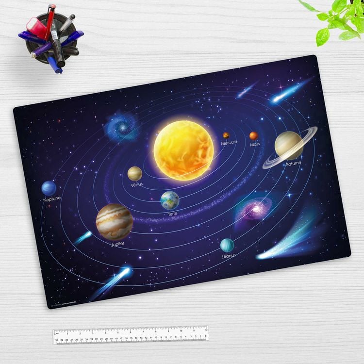 Produktbild: Cover-your-desk Schreibtischunterlage f&uuml;r Kinder Unser Sonnensystem 2 franz&ouml;sisch, aus hochwertigem Vinyl , 60 x 40 cm