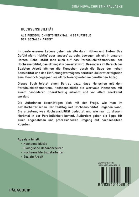 Produktbild: Hochsensibilit&auml;t als Pers&ouml;nlichkeitsmerkmal im Berufsfeld der Sozialen Arbeit