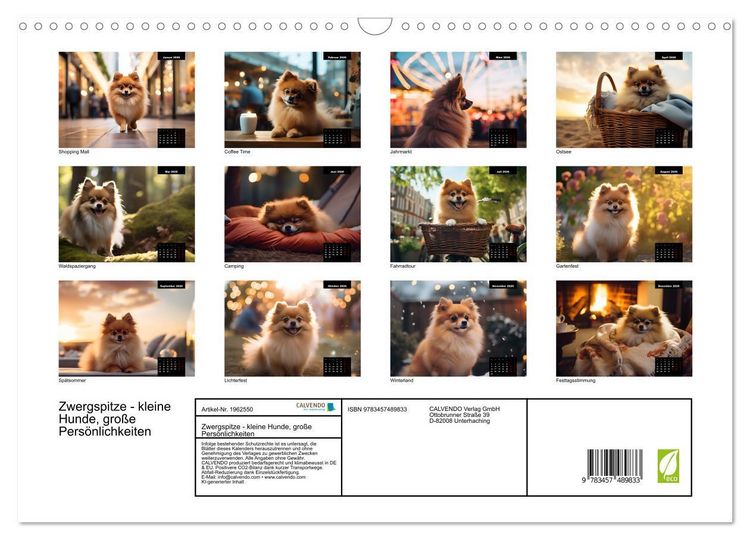 Produktbild: Zwergspitze - kleine Hunde, gro&szlig;e Pers&ouml;nlichkeiten (Wandkalender 2026 DIN A3 quer), CALVENDO Monatskalender