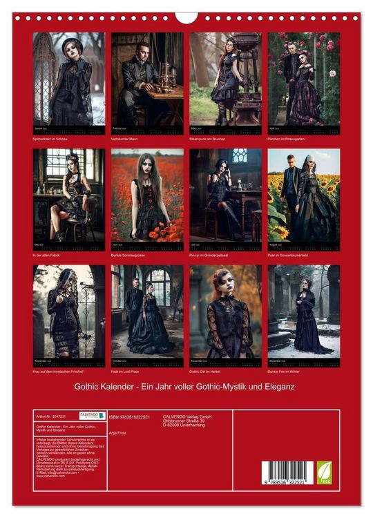 Produktbild: Gothic Kalender - Ein Jahr voller Gothic-Mystik und Eleganz (Wandkalender 2026 DIN A3 hoch), CALVENDO Monatskalender