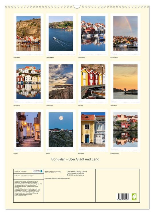 Produktbild: Bohusl&auml;n - &uuml;ber Stadt und Land (Wandkalender 2026 DIN A2 hoch), CALVENDO Monatskalender