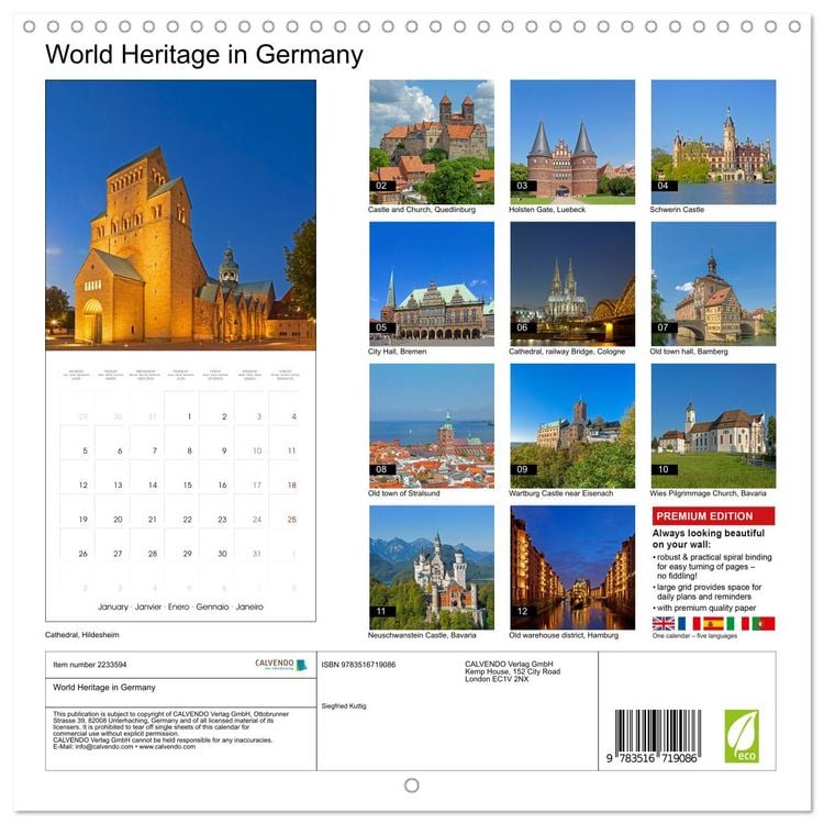 Produktbild: World Heritage in Germany (Wall Calendar 2026 12 &times; 12 Inch) CALVENDO 12 Month Wall Calendar