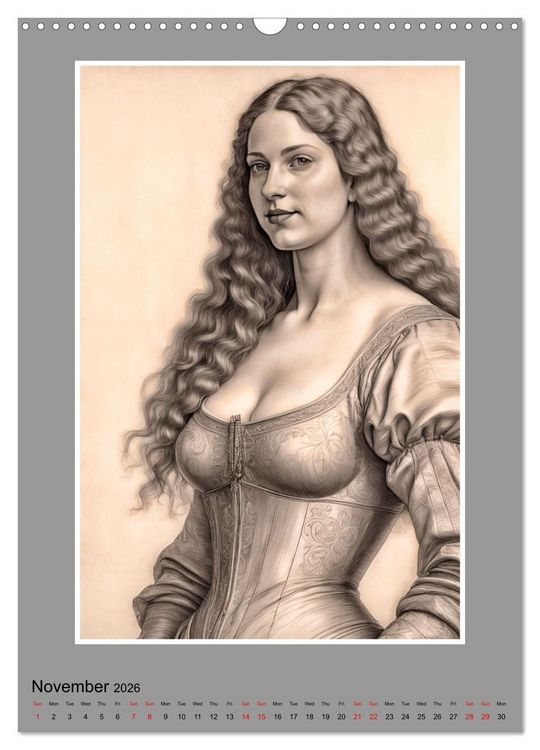 Produktbild: Baroque Beauties, Pencil Art with Artificial Intelligence (Wall Calendar 2026 DIN A3 portrait), CALVENDO 12 Month Wall Calendar