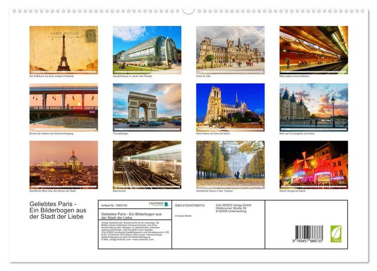 Produktbild: Geliebtes Paris - Ein Bilderbogen aus der Stadt der Liebe (hochwertiger Premium Wandkalender 2026 DIN A2 quer), Kunstdruck in Hochglanz