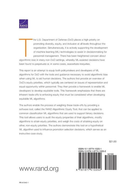 Produktbild: Advancing Equitable Decisionmaking for the Department of Defense Through Fairness in Machine Learning