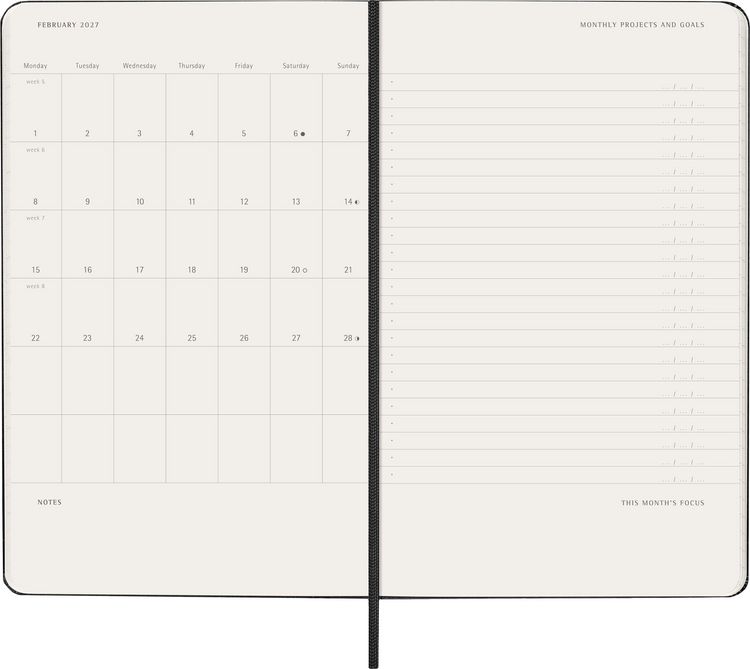 Produktbild: Moleskine 12 Monate Pro Wochen Notizkalender 2027, Pro Large/A5, 1 Wo = 2 Seiten, vertikal, Spalten f&uuml;r Notizen, fester Einband, Schwarz