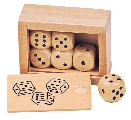 Produktbild: Würfelkasten mit 6 Holzwürfeln