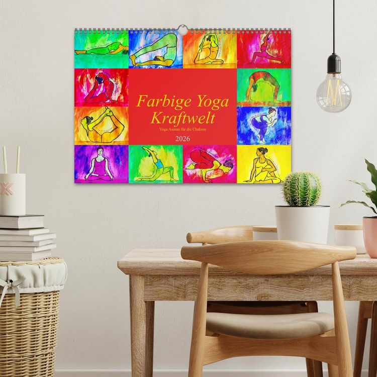 Produktbild: Farbige Yoga Kraftwelt - Yoga Asanas f&uuml;r die Chakren (Wandkalender 2026 DIN A3 quer), CALVENDO Monatskalender