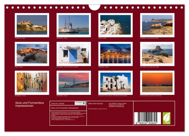 Produktbild: Ibiza und Formentera Impressionen (Wandkalender 2026 DIN A4 quer), CALVENDO Monatskalender