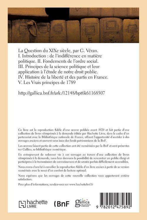 Produktbild: La Question du XIXe si&egrave;cle. I. Introduction