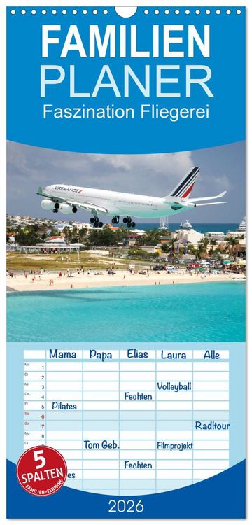 Produktbild: Familienplaner 2026 - Faszination Fliegerei mit 5 Spalten (Wandkalender, 21 x 45 cm) CALVENDO