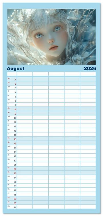 Produktbild: Familienplaner 2026 - Winterliche Fantasie Anim&eacute; mit 5 Spalten (Wandkalender, 21 x 45 cm) CALVENDO