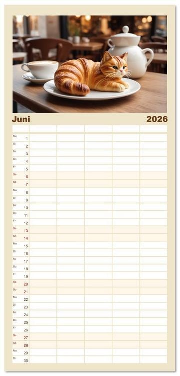 Produktbild: Familienplaner 2026 - Tierische Croissants mit 5 Spalten (Wandkalender, 21 x 45 cm) CALVENDO