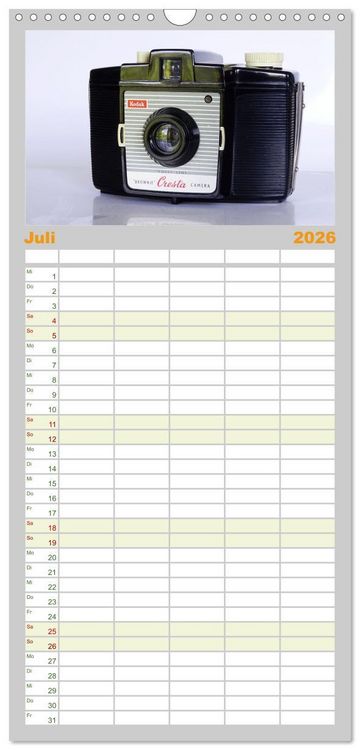 Produktbild: Familienplaner 2026 - Alte Fotoapparate - Kameras von Kodak der Jahre 1905 bis 1977 mit 5 Spalten (Wandkalender, 21 x 45 cm) CALVENDO