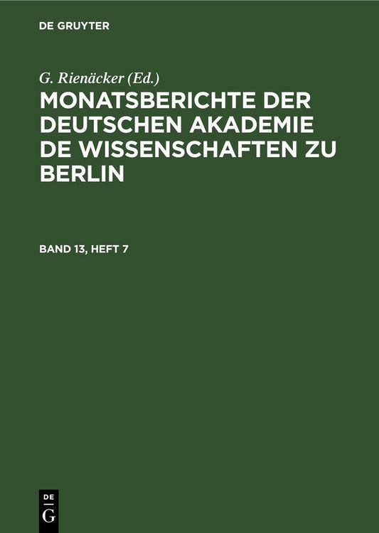 Produktbild: Monatsberichte der Deutschen Akademie de Wissenschaften zu Berlin