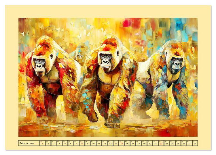 Produktbild: W&auml;chter der Stille. Beeindruckende Gorillas in moderner &Ouml;loptik (Wandkalender 2026 DIN A2 quer), CALVENDO Monatskalender