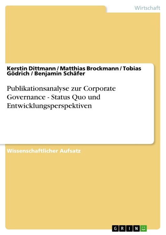 Produktbild: Publikationsanalyse zur Corporate Governance - Status Quo und Entwicklungsperspektiven