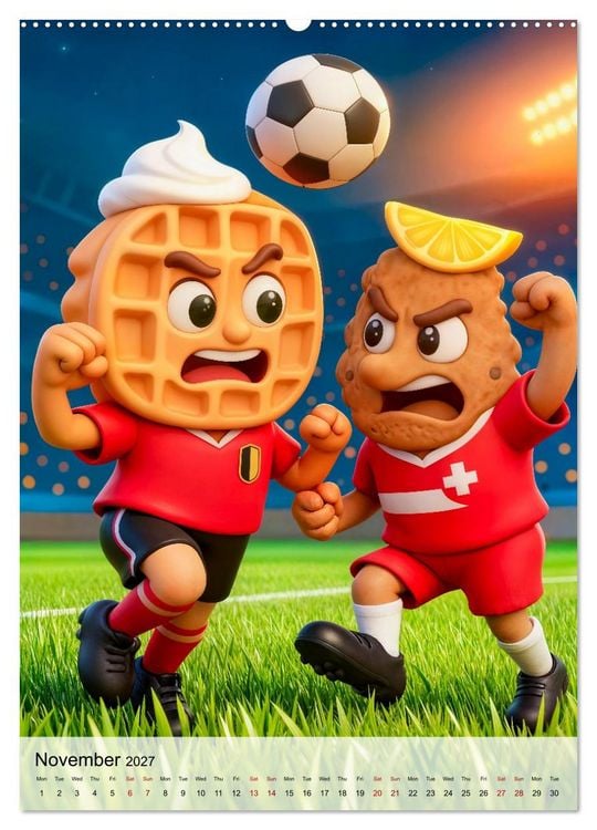 Produktbild: Funny Food Football - Creative Sports Characters (High Quality Premium Wall Calendar 2027 DIN A2 portrait),CALVENDO 12 Month Wall Calendar