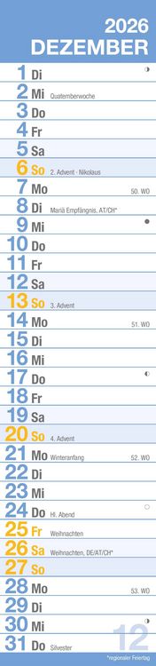 Produktbild: GROSSDRUCK Streifenplaner XL 2026 - Streifenkalender - Wandplaner - Küchen-Kalender - 15x64