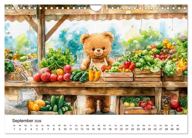 Produktbild: Teddy auf dem Bauernhof - Entdecke das Landleben mit Tieren und Feldern (Wandkalender 2026 DIN A4 quer), CALVENDO Monatskalender
