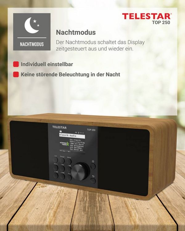 Produktbild: Telestar TOP 250 Holz Internet Kofferradio DAB+, Internet, UKW WLAN, USB, UKW, Internetradio, DAB+, Bluetooth&reg; Holz